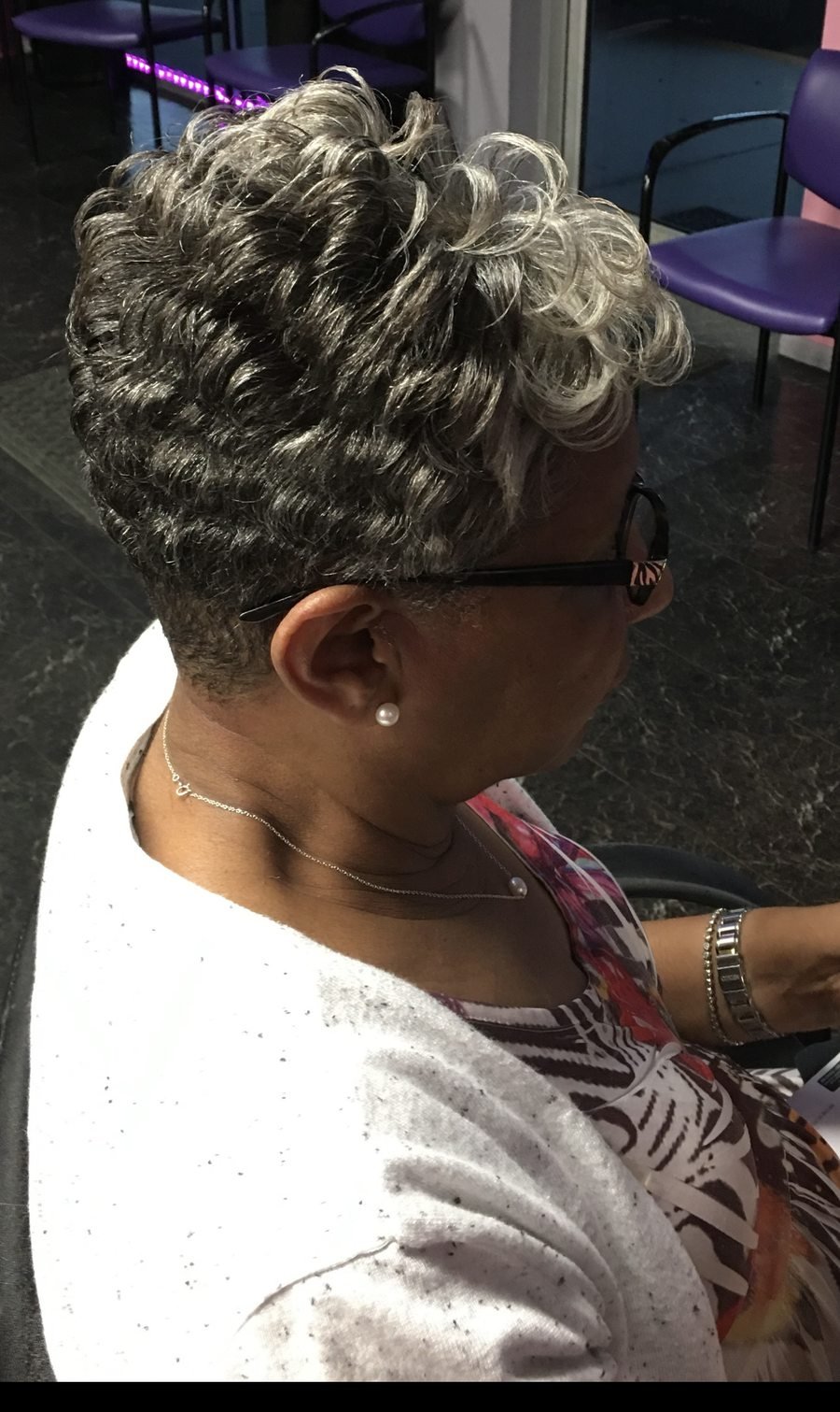 Silver curls styled at Shantell's Beauty Gallery